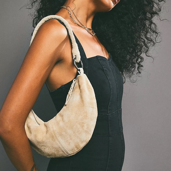 Free People Handbags - Free People Beige Suede Moon Shoulder Bag 🌙